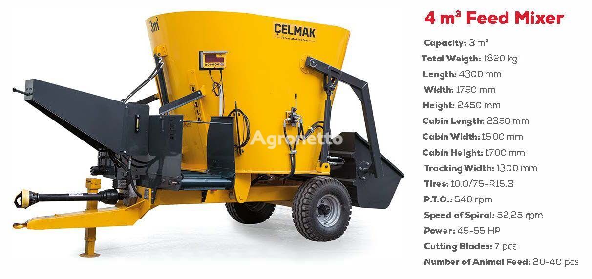 new Çelmak 4m³ FEED MIXER WITH VERTICAL HELICAL FEED PREPERATION &SPREADING